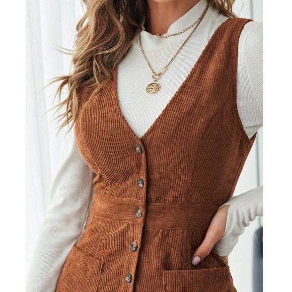 Solid Corduroy Button Down Pockets Corduroy Dress - Picture 9 of 9